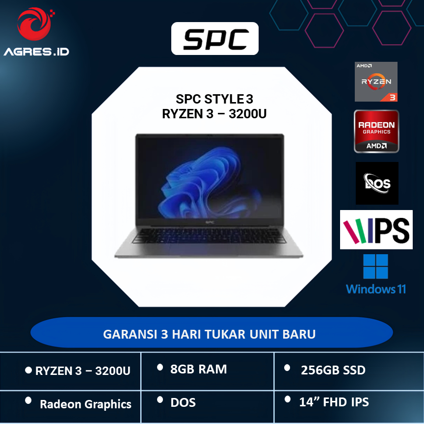 SPC STYLE 3 RYZEN 3 3200 8GB 256GB DOS 14.0FHD IPS