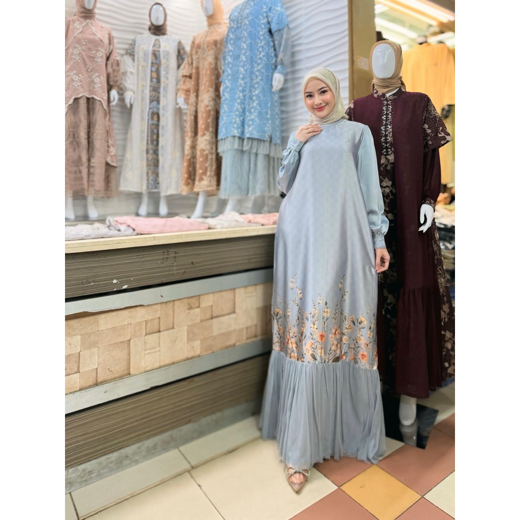 Kirana Dress Gamis Anggun Detail Payet Leher Model Flowy Elegant