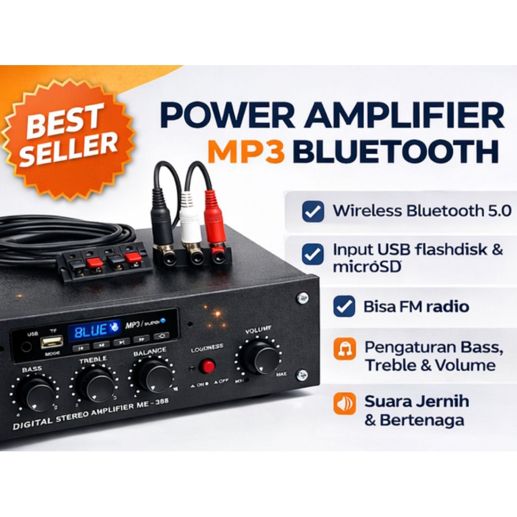 Power Amplifier MAXX MS-388 Bluetooth MP3 Stereo 300W – Ampli Karaoke Sound System Speaker Rumah