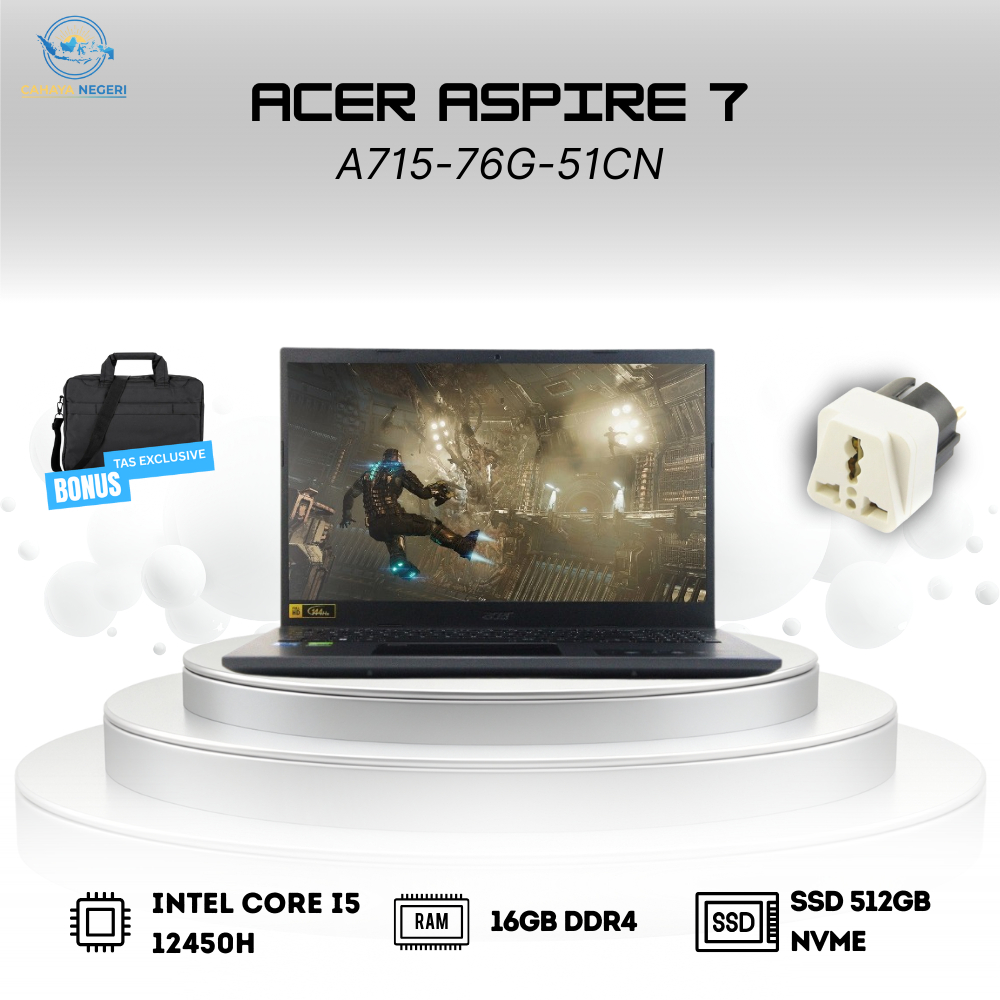 PROMO BARU LAPTOP GAMMING Acer Aspire 7 A715-76G-51CN i5 GEN 12 RAM 16GB FREE TAS + STEKER