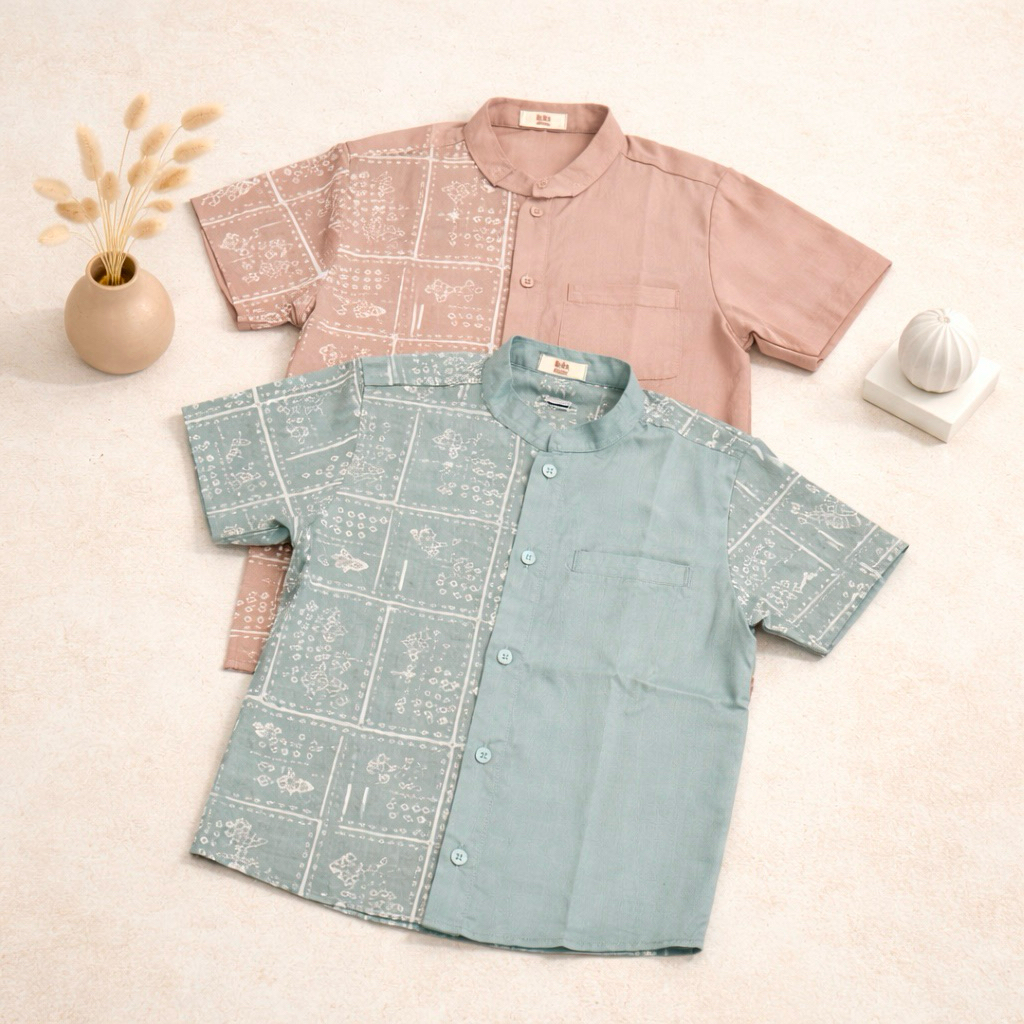 kemeja batik anak warna coksu latte, sage