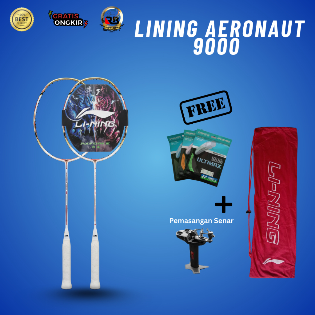 Raket Badminton Lining Aeronaut 9000 Bahan Karbon Kualitas Premium Ringan & Kuat