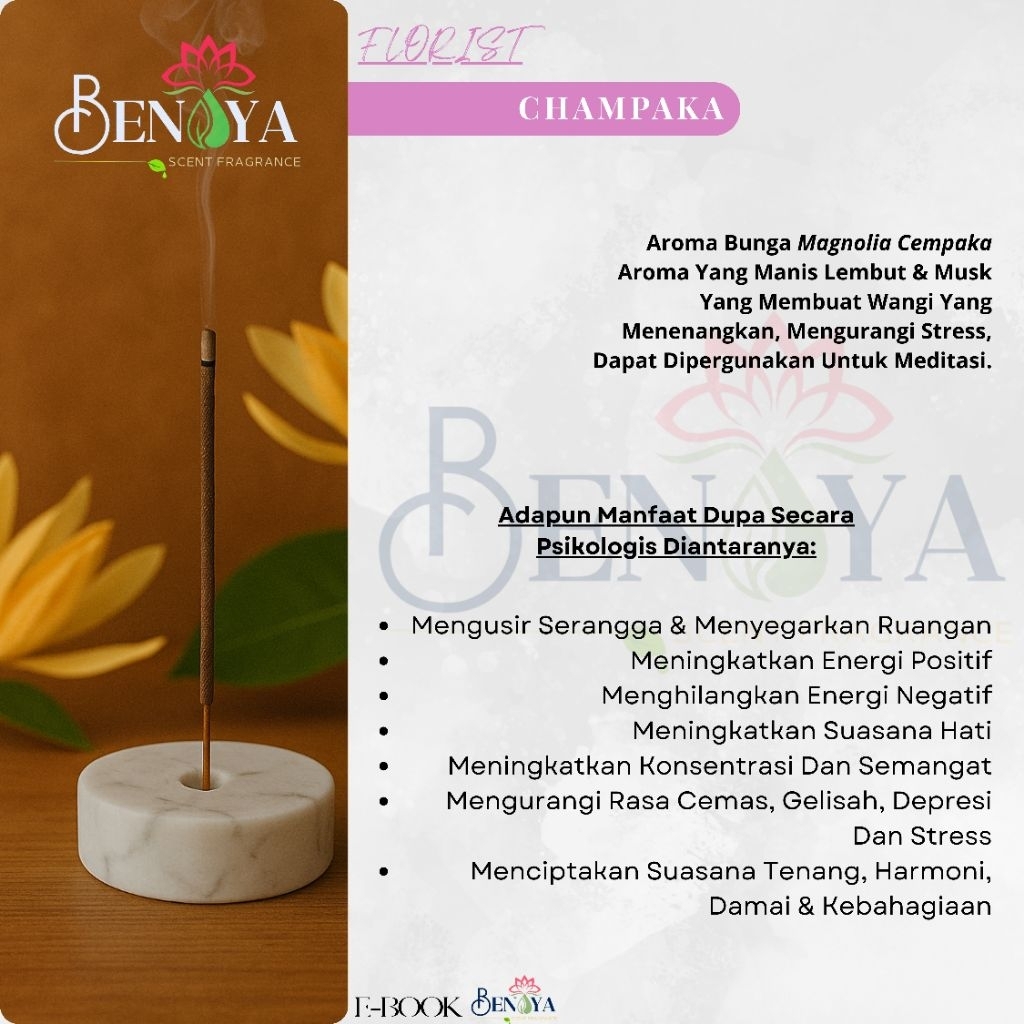 BENAYA Incense Stick CHAMPAKA AROMATERAPI BAKAR DUPA HIO WANGI PREMIUM