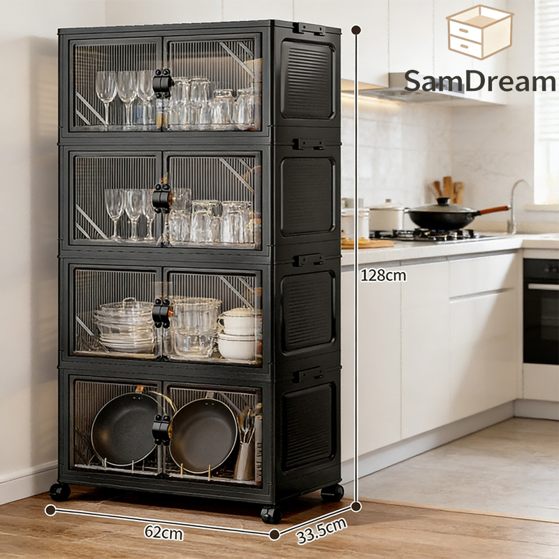 SamDream Rak Piring Tertutup / Rak Dapur / Rak Serbaguna 6 Susun / Lemari Plastik Rak Susun Lipat Se