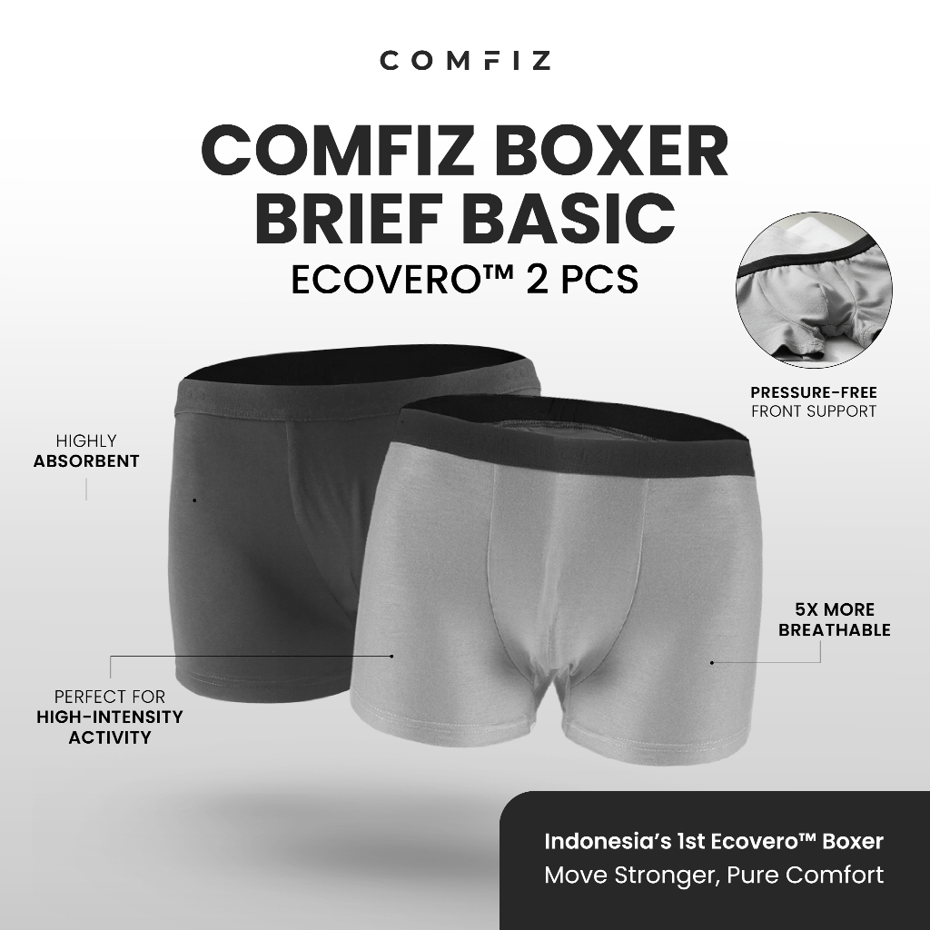 Comfiz Boxer Brief Basic Ecovero Fabric 2 Pcs - Celana Dalam Pria Boxer Briefs Cowok Big Size