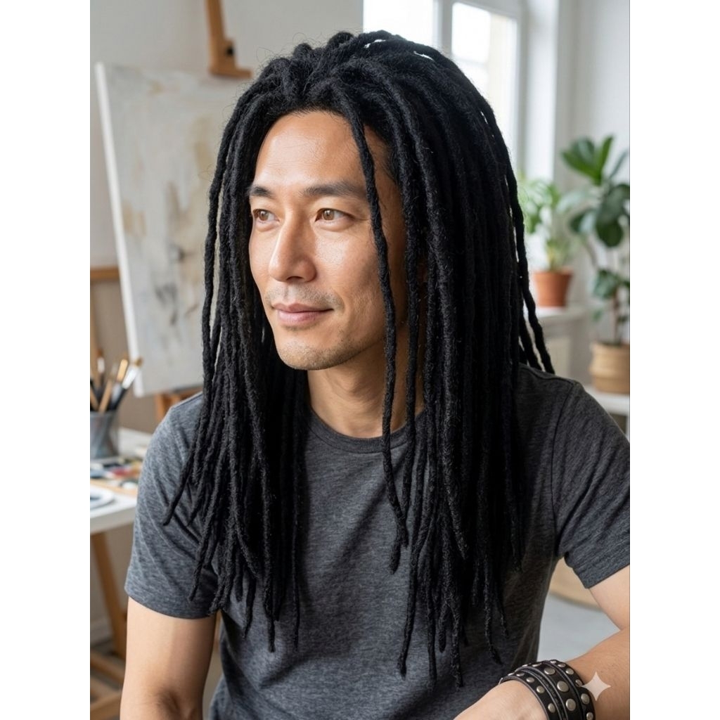 Wig Pria Korea Rambut Panjang Model Gimbal Kecil Panjang 55 Cm Kode Wig Gimbal Glansing Panjang