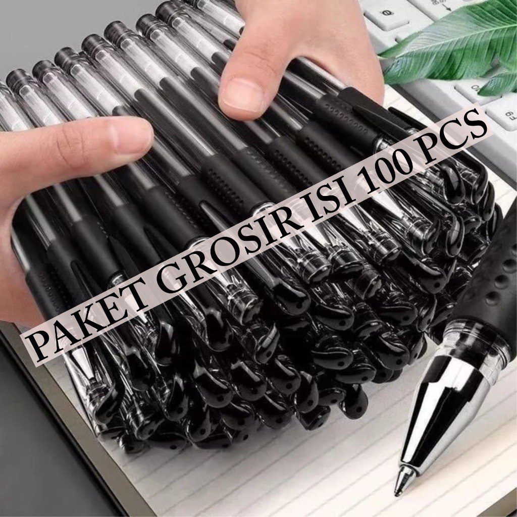 Isi 100 PCS Balpoint GEL Import Murah  0.5mm Pulpen Hitam