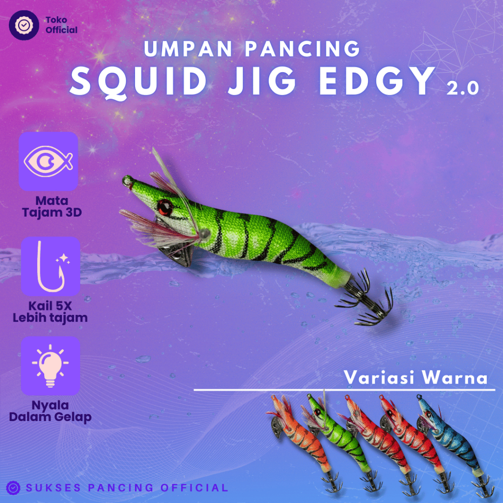 EGI EDGY Umpan Pancing Umpan Udang Cumi-cumi Pemberat Bercahaya Umpan Kaki 2.0 Umbrella Hooks Wobble