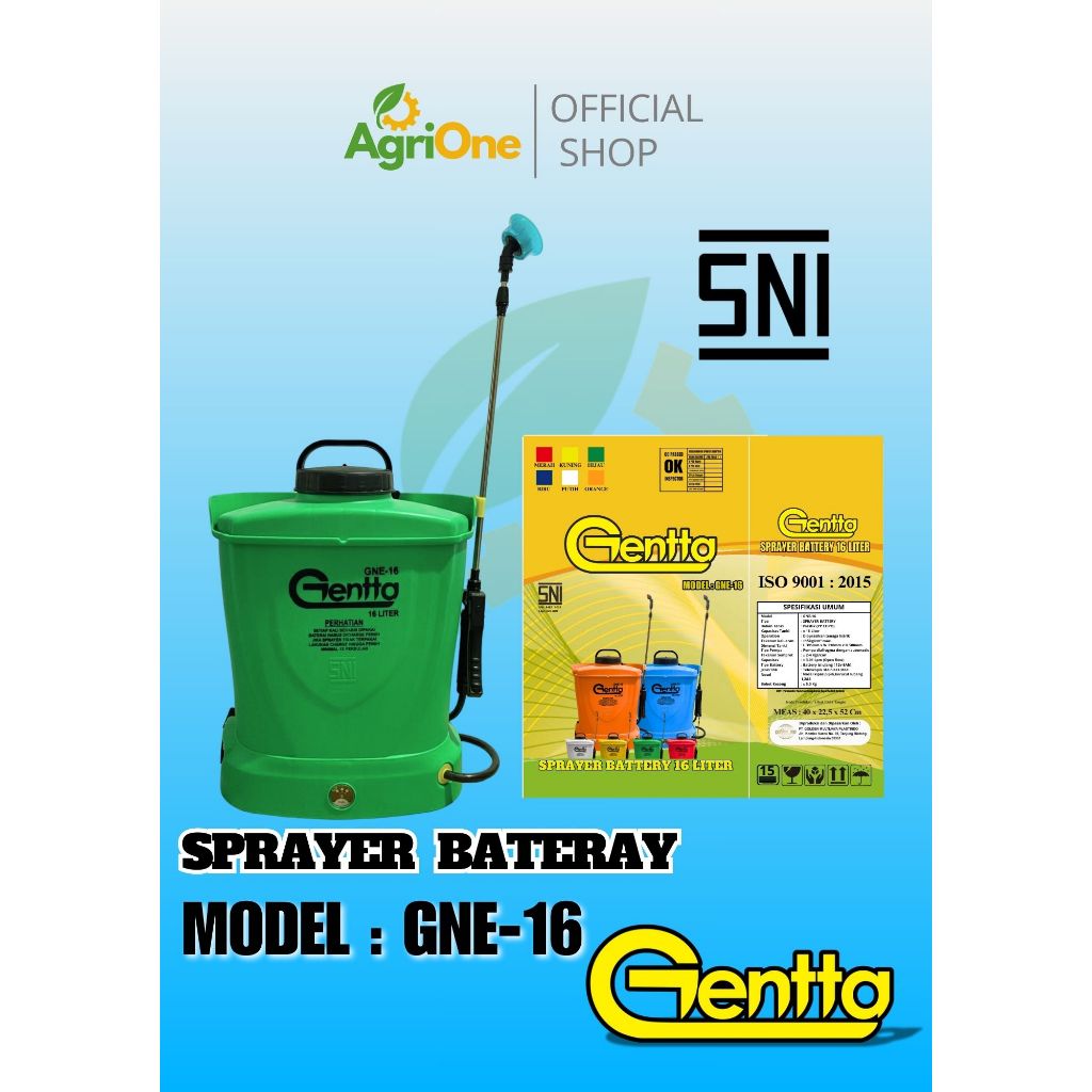 SPRAYER GENDONG ELEKTRIK GENTTA GNE-16 | TANGKI SEMPROT 16 LITER | SNI