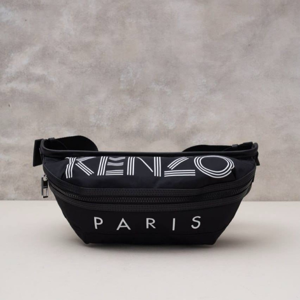 Kenzo Paris Logo Bumbag Waistbag Black Nylon Original Authentic 100% - Tas Pinggang Pria