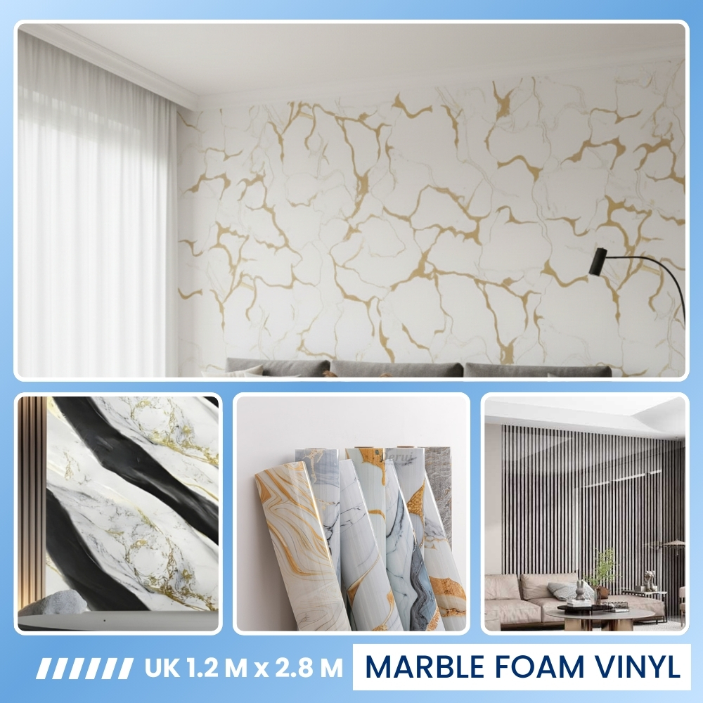 Wallfoam Stiker Marble Marmer Roll Foam Vinyl Sticker Kamar Dekorasi Motif Marmer Estetik Anti Air