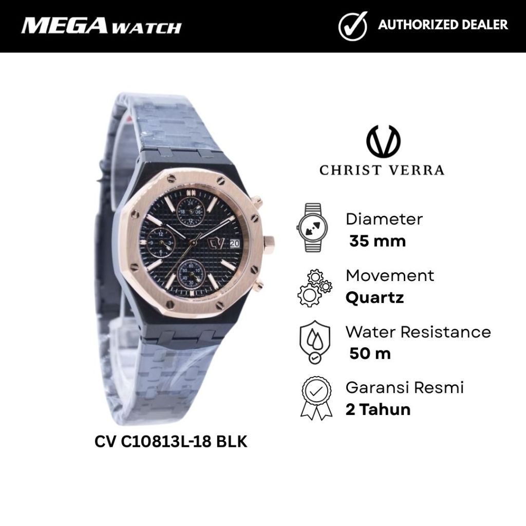 Jam Tangan CHRIST VERRA CHRIST VERRA Wanita Original CV C10813L-18 BLK