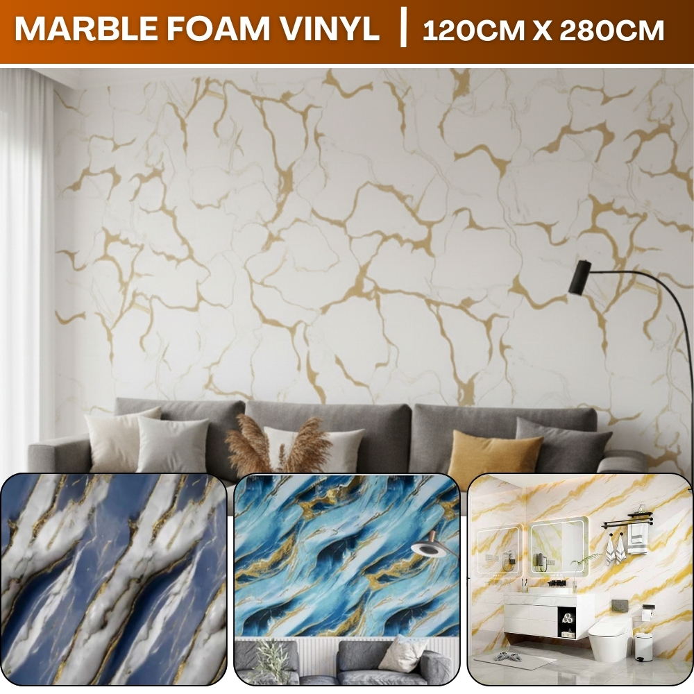Wallpaper Foam Dinding Dekorasi Ruang Tamu 3D Sticker Marble Foam Vinyl Glosy Motif Marmer Panel