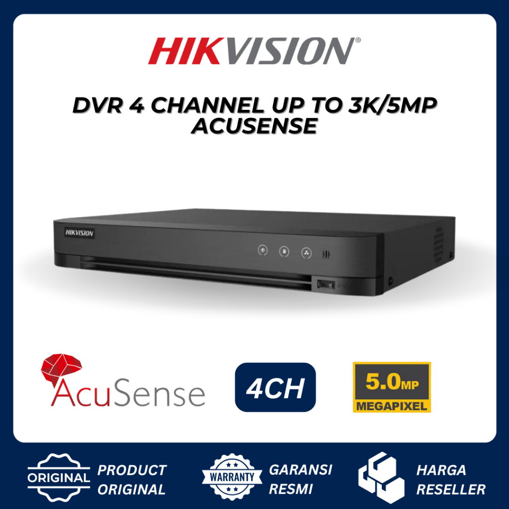 HIKVISION DVR 4 CHANNEL UPTO 3K/5MP 1U H.265 ACUSENSE CCTV - ORIGINAL HIKVISION