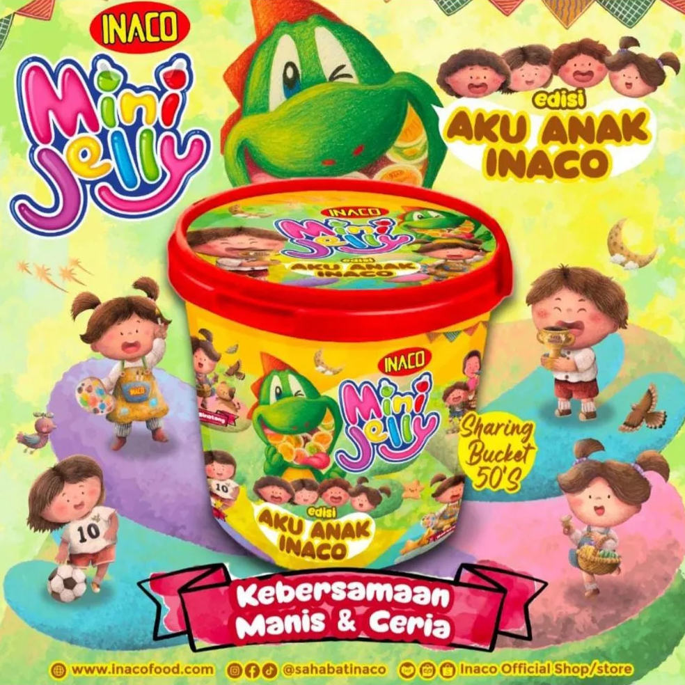 Inaco Mini Jelly Isi 50cups Edisi Aku Anak Kemasan Toples Ember 750g Jeli Pudding Agar-Agar Cups Ina