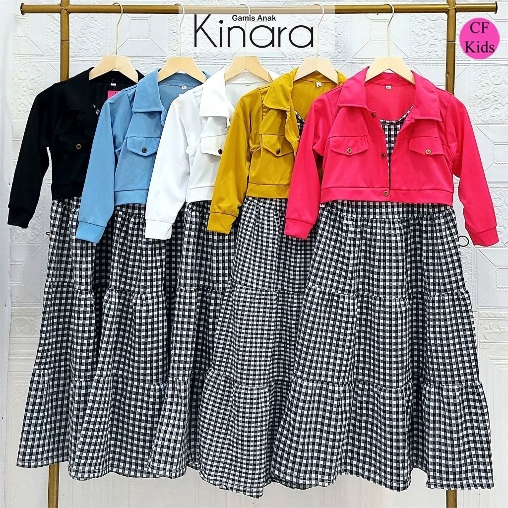 KINARA - Gamis Anak Perempuan Set Balero Rompi umur 1-12 tahun – Dress Kotak Kekinian warna hitam ku