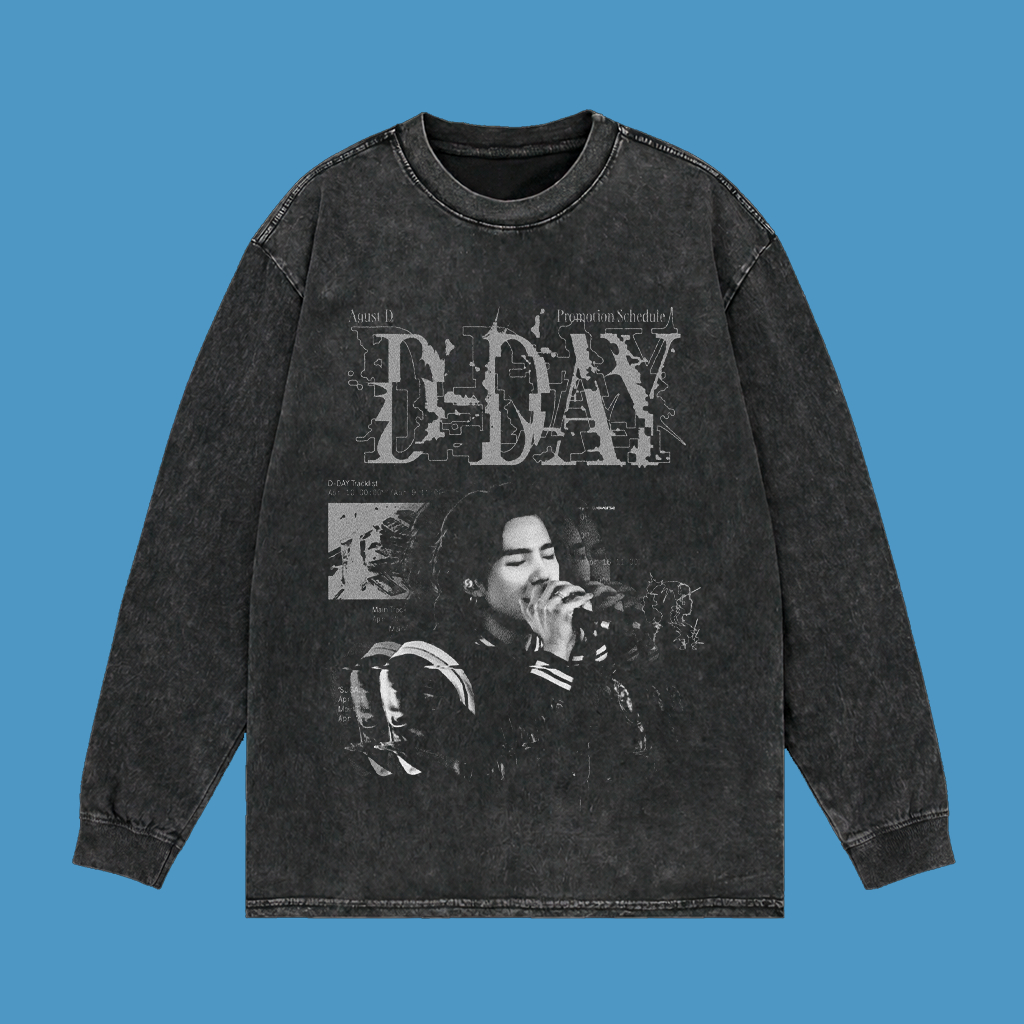 Resmora "D DAY" Long Sleeve Stone Wash Oversized T-Shirt | Washing | Kaos Oversize | Vintage | Atasa