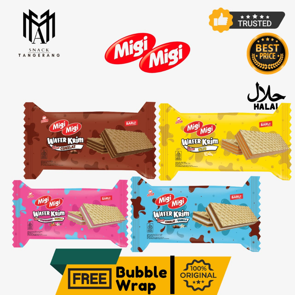 Migi Migi 2000 Wafer Krim Chocolate Strawberry Keju Cocopandan Vanilla 1 Pack isi 10 Pcs @45 Gr