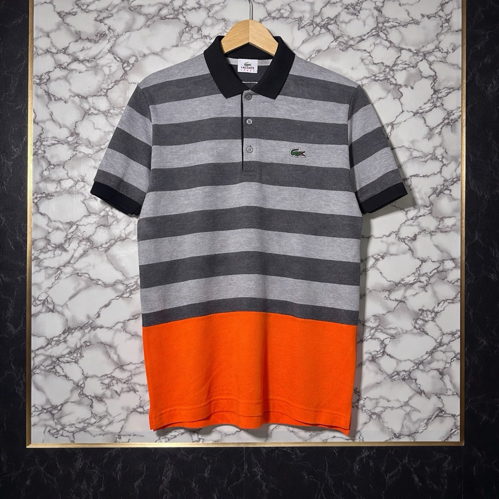 Lacoste Sport Polo Shirt Original Stripe Abu Orange Size 5 Fit XL P72 L56 Kondisi Like New