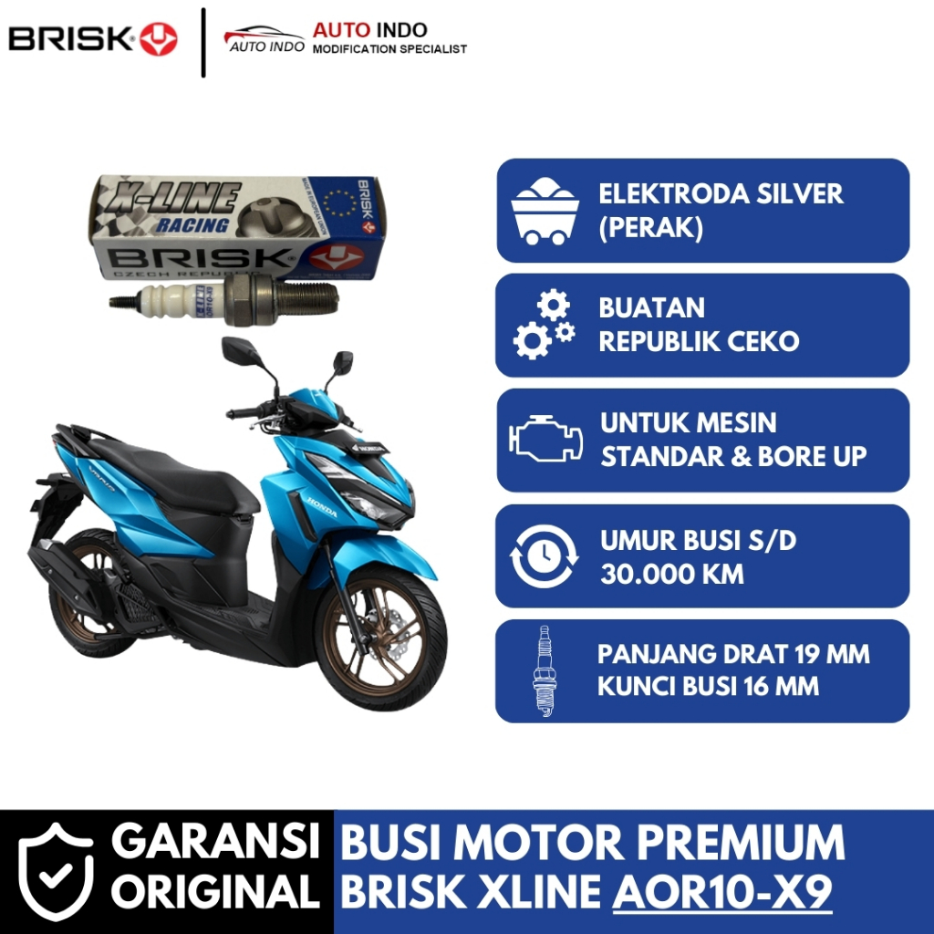 Busi Motor Brisk Xline Racing AOR10-X9 untuk Honda Vario Mesin 125 150 | Garansi Ori Brisk