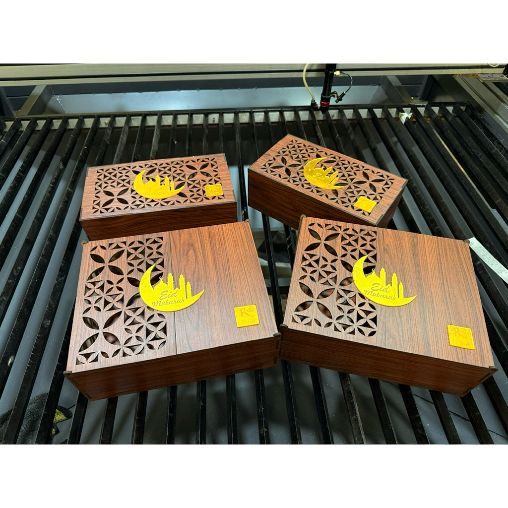 Box Hampers kayu Idul Fitri Box kue lebaran rustic box kue lebaran lasercuting box hampers premium