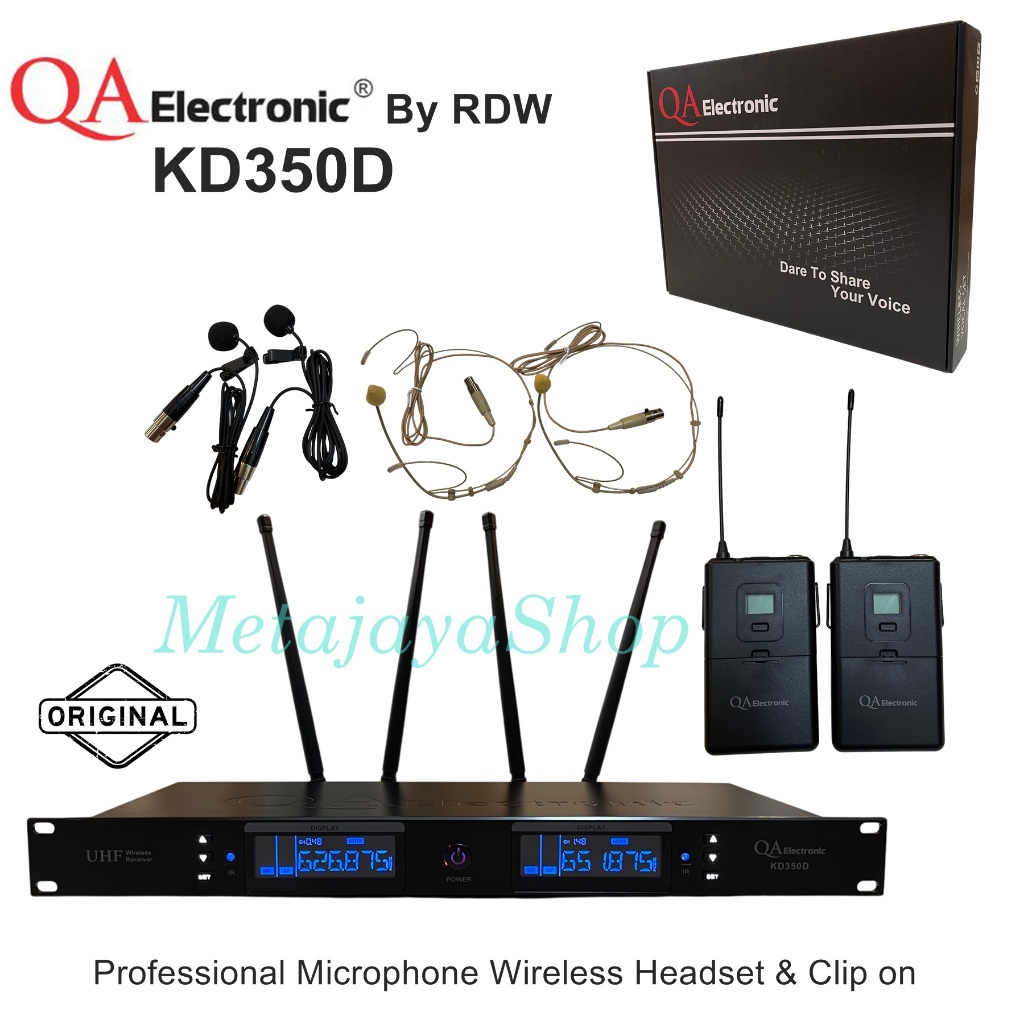 Mic Wireless QAelectronic By Rdw KD 350D CL Microphone Headset + clip on Freq UHF kd350d cl