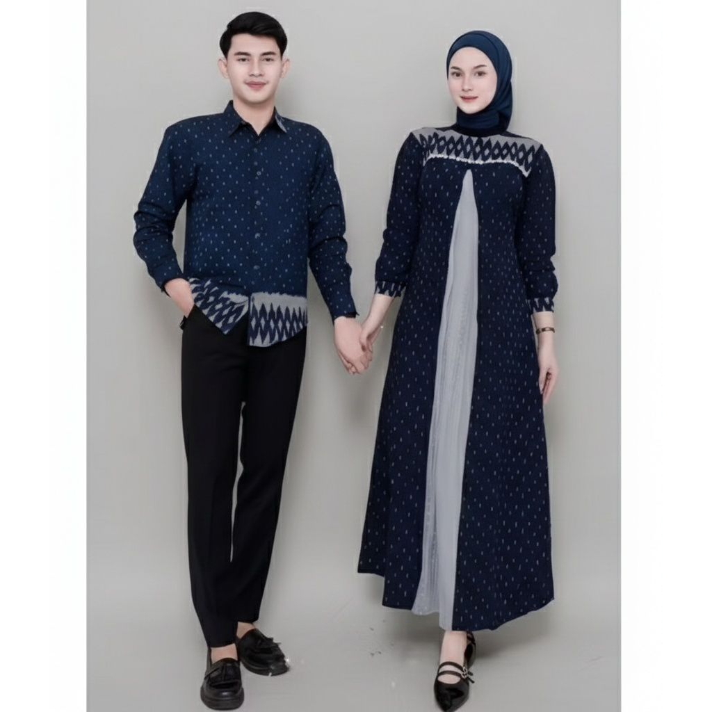 BAJU TENUN COUPLE NAVY - GAMIS TENUN KONDANGAN - BAJU TENUN COUPLE PASANGAN KONDANGAN GAMIS
