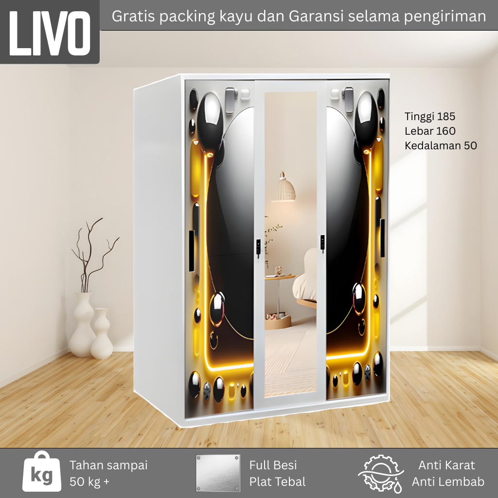 NEO. Lemari Baju Besi Sliding - Lemari Baju 3 Pintu - Lemari Baju Besi - Lemari sliding Baju Besi