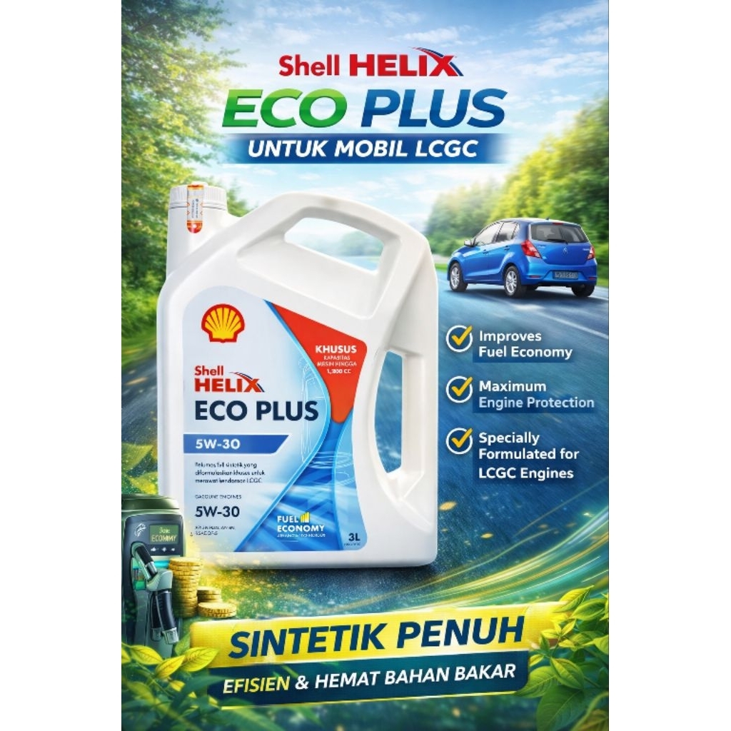 Oli Mesin Shell Eco Plus 5W-30 3L - Oli Mobil Full Synthetic Berkualitas