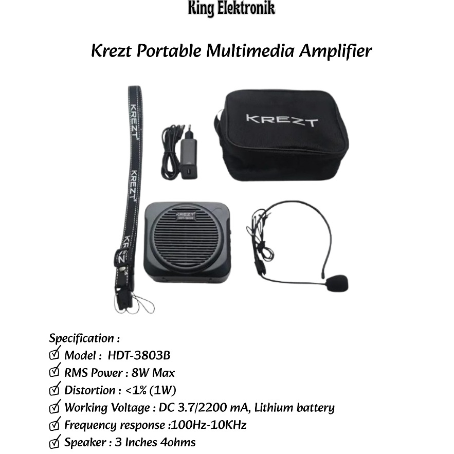 Speaker Pinggang Portable Multimedia Amplifier Krezt HDT-3803B