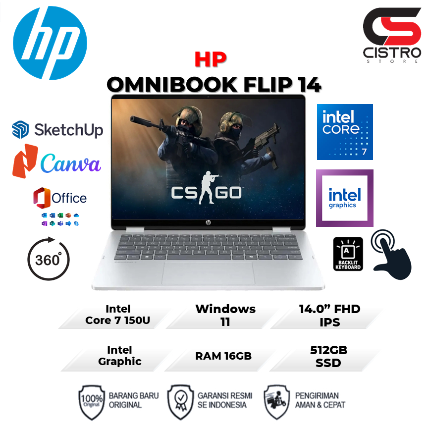 Laptop Flip Touchscreen HP OMNIBOOK 5 FLIP TOUCH 14 CORE 7 150U 16GB 512GB W11