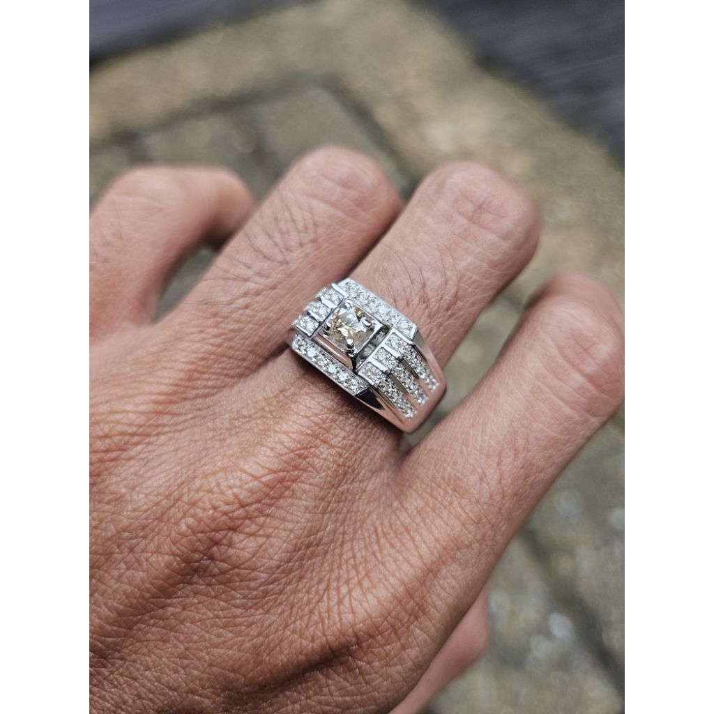 Cincin cowok full berlian eropa motif mewah cincin pria simple elegan berlian asli cincin stempel