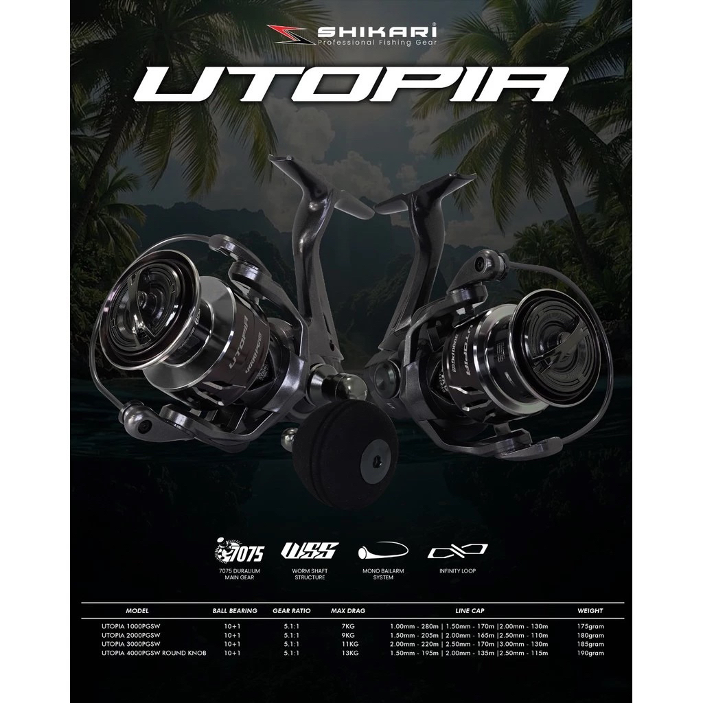 REEL SPINNING SHIKARI UTOPIA SW 3000 & 4000 WORM SHAFT POWER HANDLE