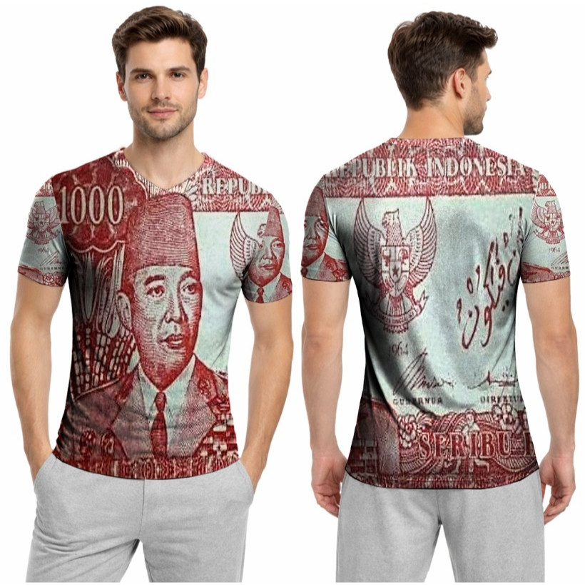 Kaos Baju Mata uang Vintage 1000 rupiah Sukarno 1964 // Baju mata uang Soekarno Vintage Retro 1964 1