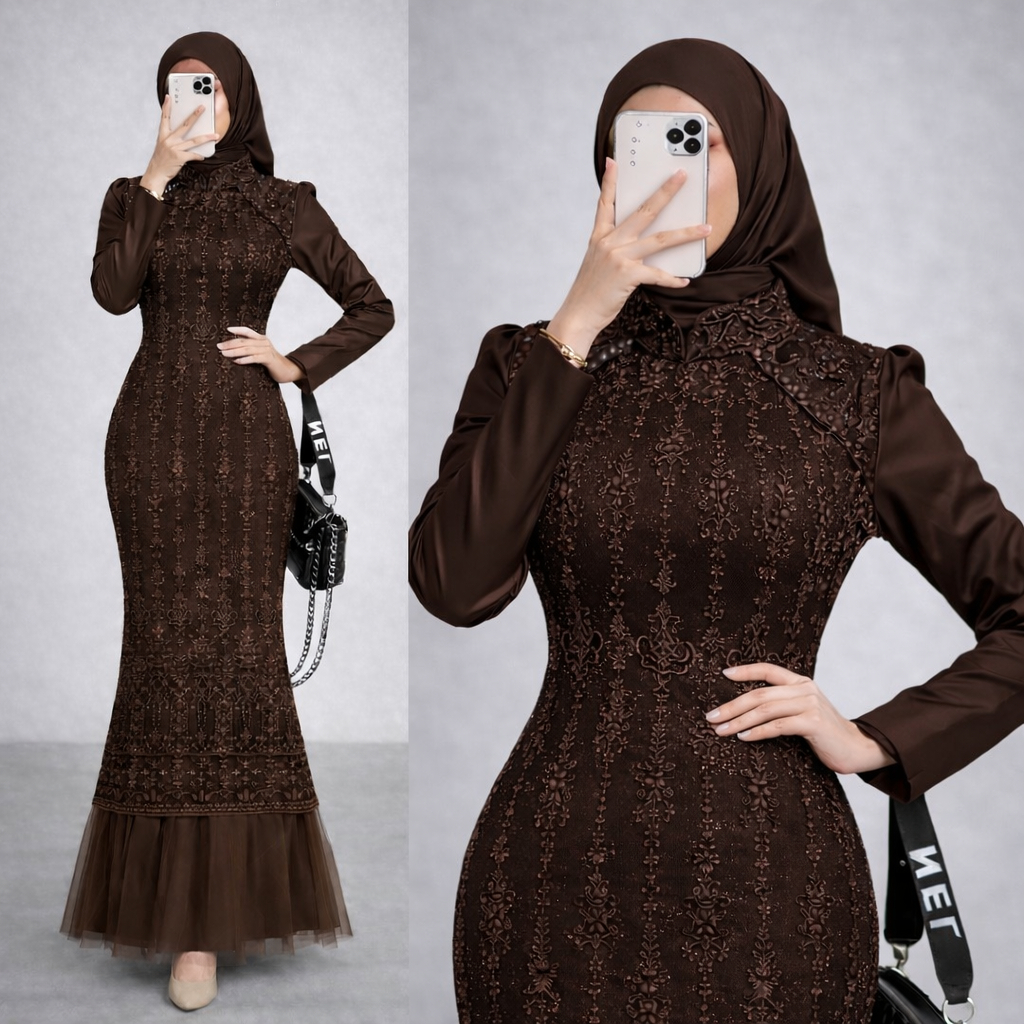 New Karina Gamis Brokat Tille Premium Gamis Kondangan Baju Lebaran Model Terbaru 2026 Dress Duyung
