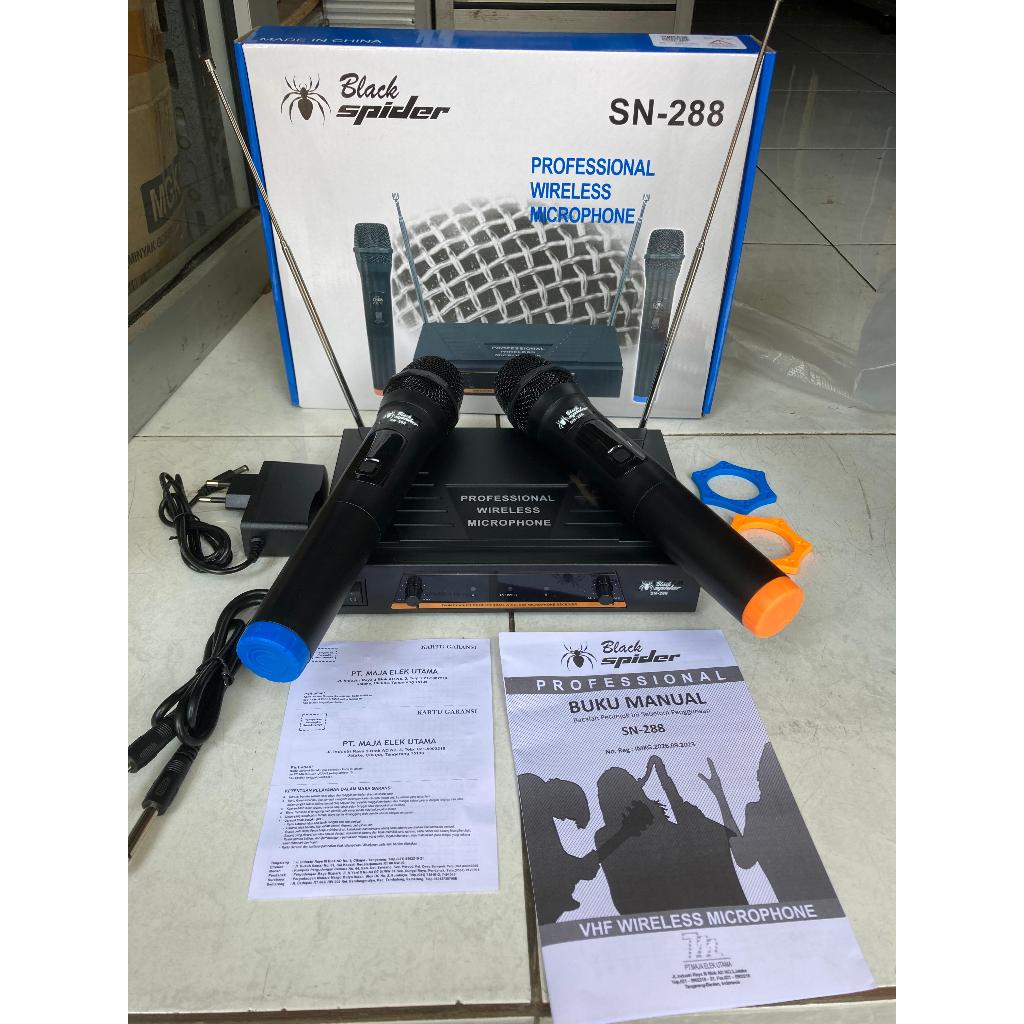 Microphone Mic Wireless Black Spider SN-288 SN288 SN 288 VHF 2 Mic Genggam 2 Mic Pegang Handheld Ori