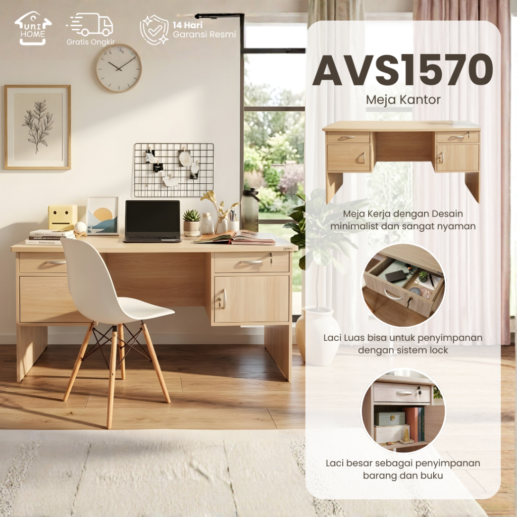 Uni Home - Meja Kantor | Meja Belajar | Meja Kerja | Meja Tulis AVS 1570 - Free Ongkir Jawa, Madura 
