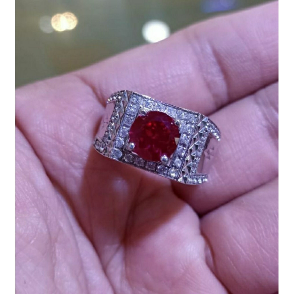 Cincin laki2 king Rubby Emas putih 750/75% white gold