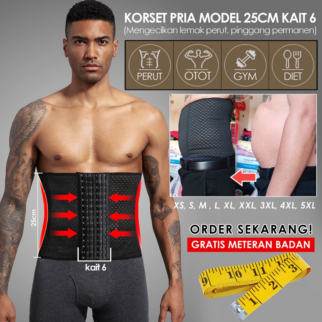 Korset Pria Labodyshape Pelangsing Perut Buncit dan Pinggang model 25cm kait 6 elastis pengecil peru