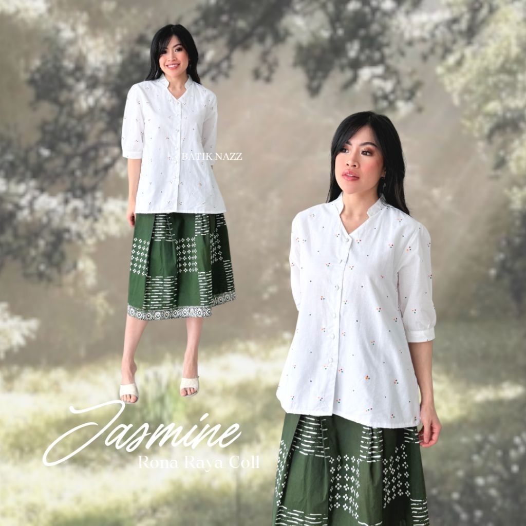 One set Blus Jumputan Batik Kerja Rok Payung Batik - Jasmine Rona Raya