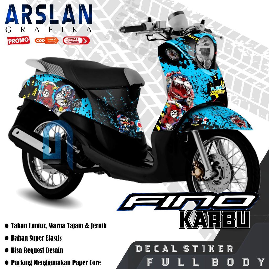 Decal FINO KARBU Full Body - Stiker Motor FINO KARBU Aksesoris - Variasi Keren Doraemon Zombie