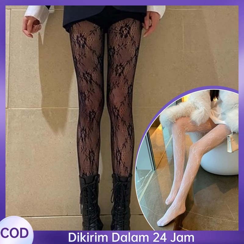 Stocking Lace Putih Gaya Jepang Lace Stocking Seksi Dan Serbaguna Stocking Motif Bunga