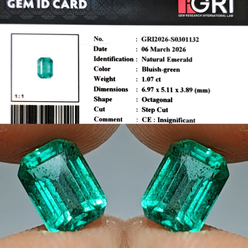 HOT ITEM Natural Zamrud Emerald Insignificant 1ct GRI Material Top Crystall Full Luster Siang Malam 