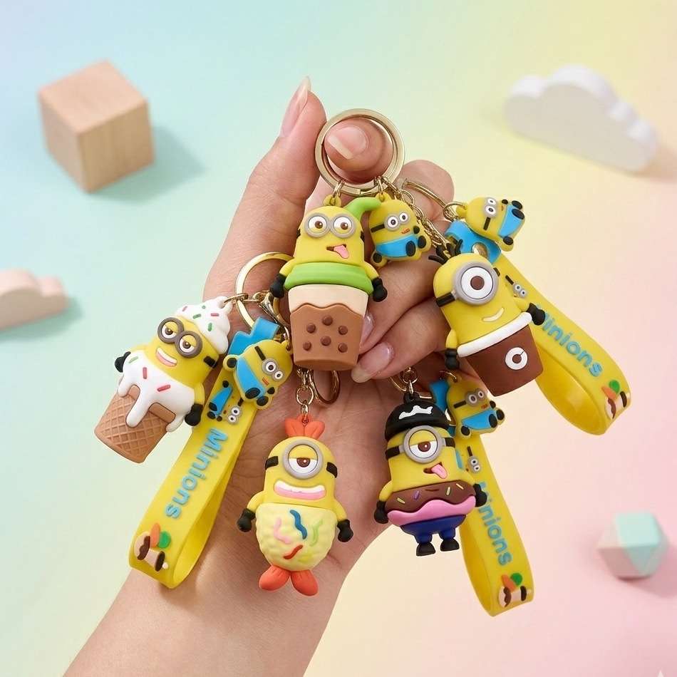 Keychain Minions Makanan Lucu Gantungan Tas Minion Kostum Unik Aksesoris Gantungan Kunci Mobil Motor