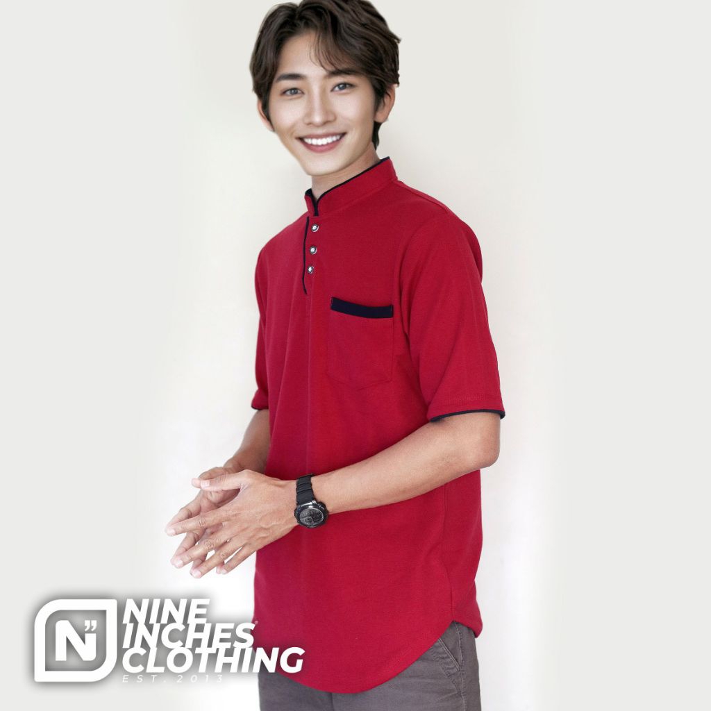 Kaos Polo Koko Kurta Pria Lengan Pendek Longline Premium Dewasa Baju Kerah Shanghai Nine inches JnS