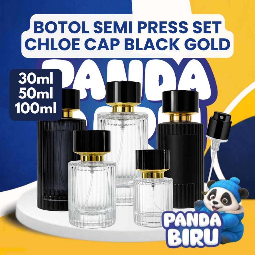 Botol Parfum Semi Press Set Chloe Cap Black Gold 30ml 50ml 100ml | Bottle Parfume | Panda Biru