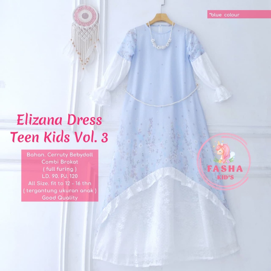 Elizana | Salsabila | Shireen | Vanila - Dress Gamis Brokat Tile Anak Remaja Perempuan by Fasha Kids