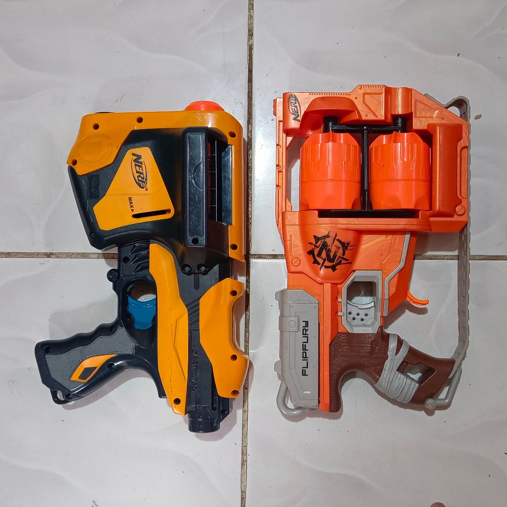Nerf Max 1 Oranye Hitam Dart Tag Speedload 6 dan Nerf Flip Fury Oranye Coklat Mainan Tembak Peluru