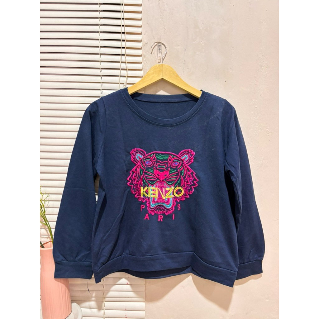 Sweatshirt Navy Bordir Tiger Kenzo Style Preloved | Sweater Wanita Casual