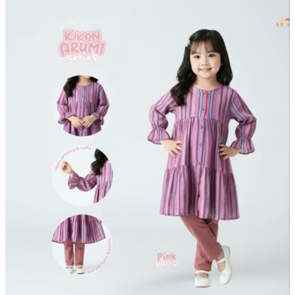 SETELAN ANAK PEREMPUAN SET KIKAN ARUMI USIA 1-8 TAHUN CUTE KIDS BAHAN KATUN RAYON